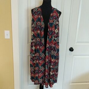Lularoe Veat Kimono Colorful Geometric Patterned